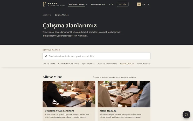 Çalışma alanları ve konuya göre arama